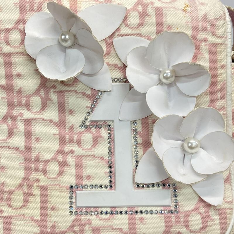Dior Christian Dior Shoulder Bag Trotter Pink and White Rhinestone Pearl Flower
