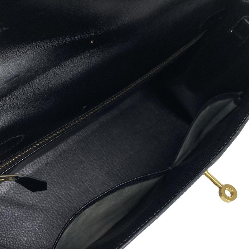 Hermes Handbag Kelly 32 Black Outside Stitching Gold Hardware