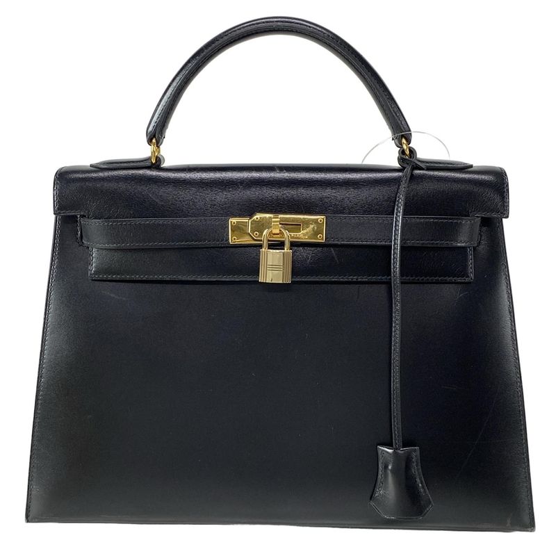 Hermes Handbag Kelly 32 Black Outside Stitching Gold Hardware