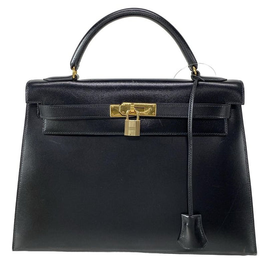 Hermes Handbag Kelly 32 Black Outside Stitching Gold Hardware