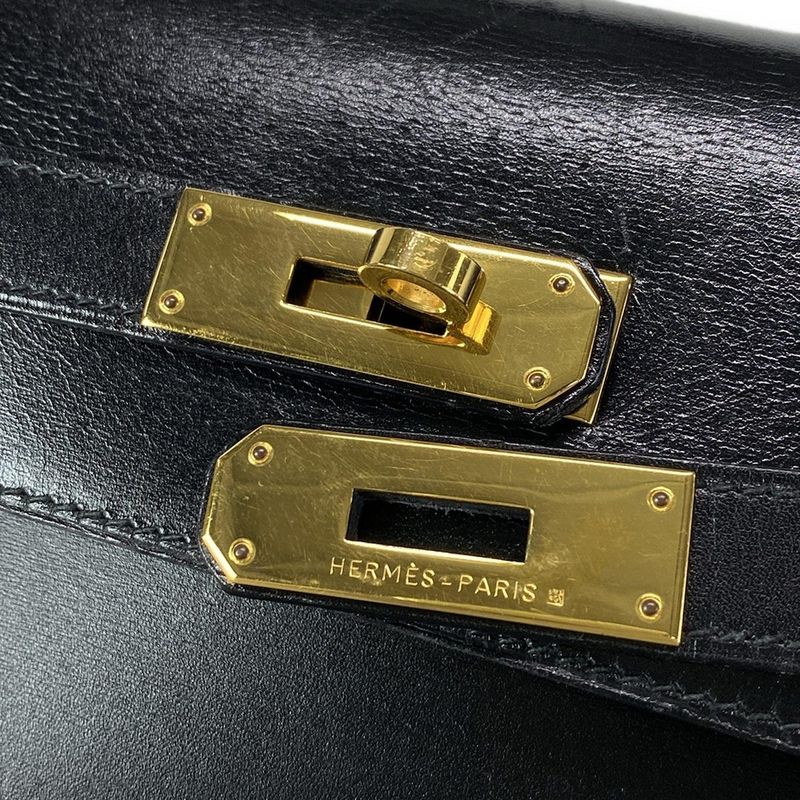 Hermes Handbag Kelly 32 Black Outside Stitching Gold Hardware