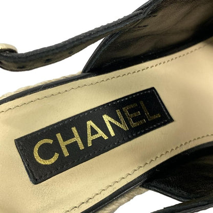 Chanel Sandals 37 C Women - G45629 Black Wedge Sole Espadrilles Choco Bar