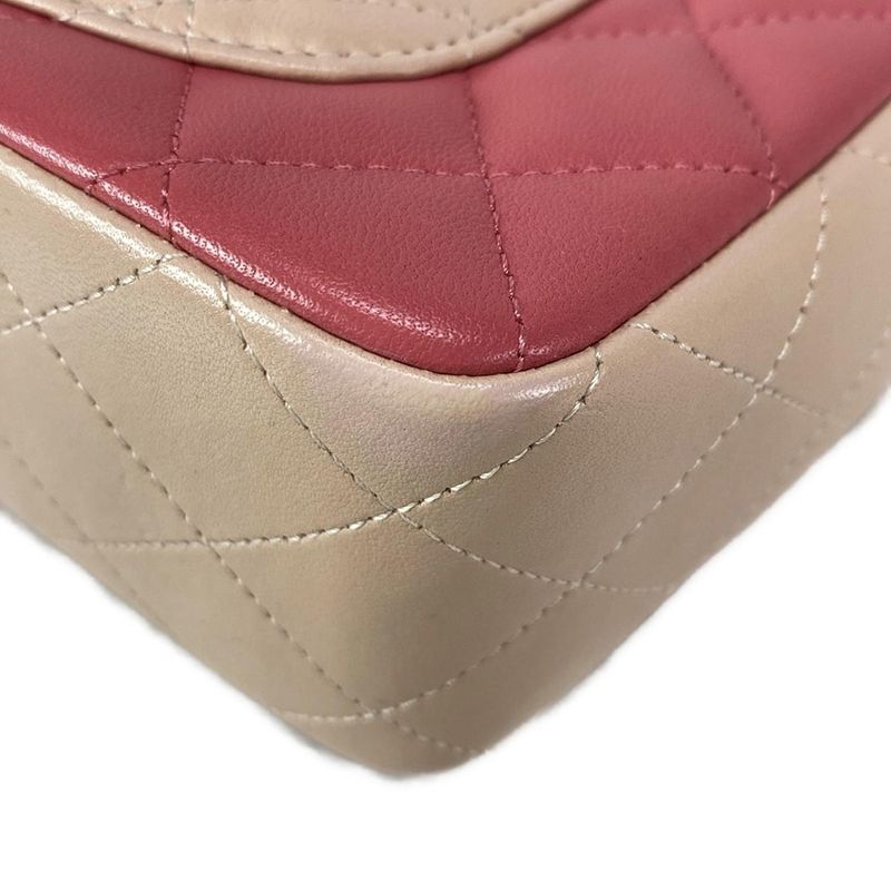 Chanel Shoulder Bag Mini Matelasse Red and Pink and Pink-Beige Lambskin