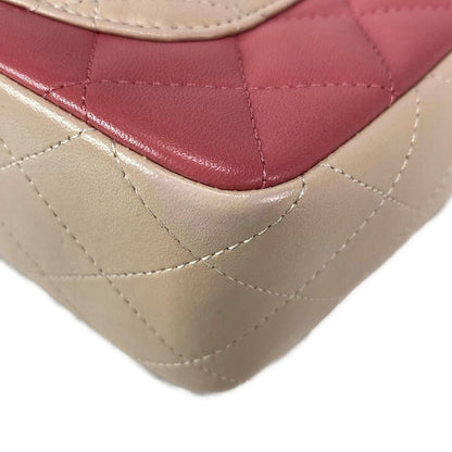 Chanel Shoulder Bag Mini Matelasse Red and Pink and Pink-Beige Lambskin