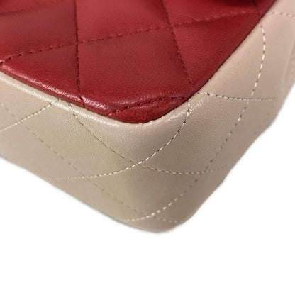 Chanel Shoulder Bag Mini Matelasse Red and Pink and Pink-Beige Lambskin
