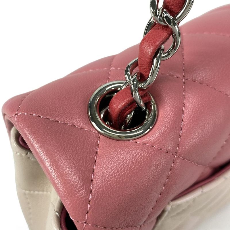 Chanel Shoulder Bag Mini Matelasse Red and Pink and Pink-Beige Lambskin
