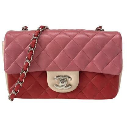 Chanel Shoulder Bag Mini Matelasse Red and Pink and Pink-Beige Lambskin