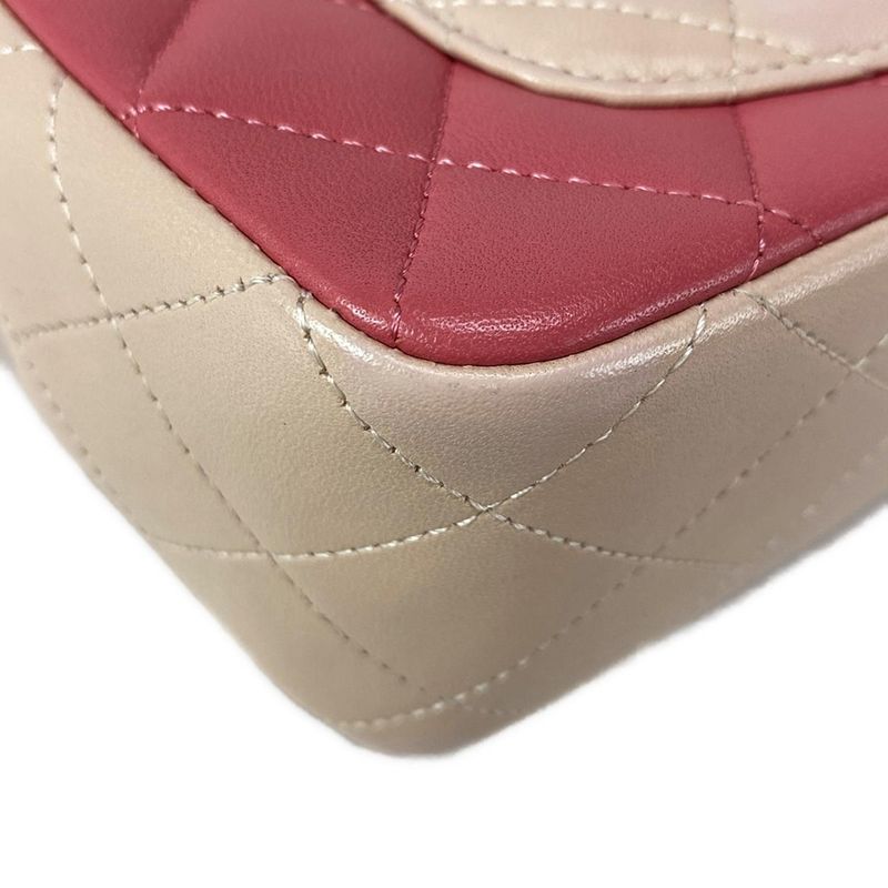 Chanel Shoulder Bag Mini Matelasse Red and Pink and Pink-Beige Lambskin
