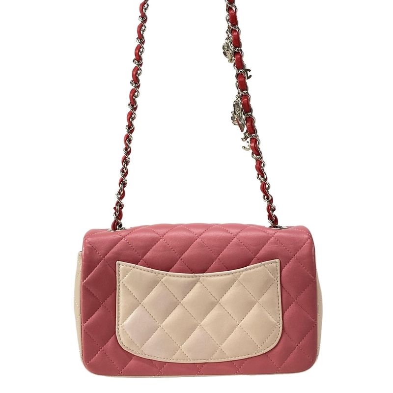 Chanel Shoulder Bag Mini Matelasse Red and Pink and Pink-Beige Lambskin
