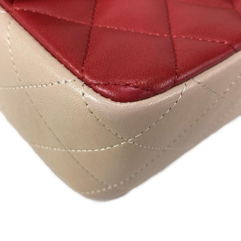 Chanel Shoulder Bag Mini Matelasse Red and Pink and Pink-Beige Lambskin