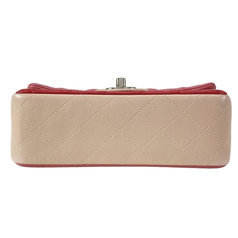 Chanel Shoulder Bag Mini Matelasse Red and Pink and Pink-Beige Lambskin