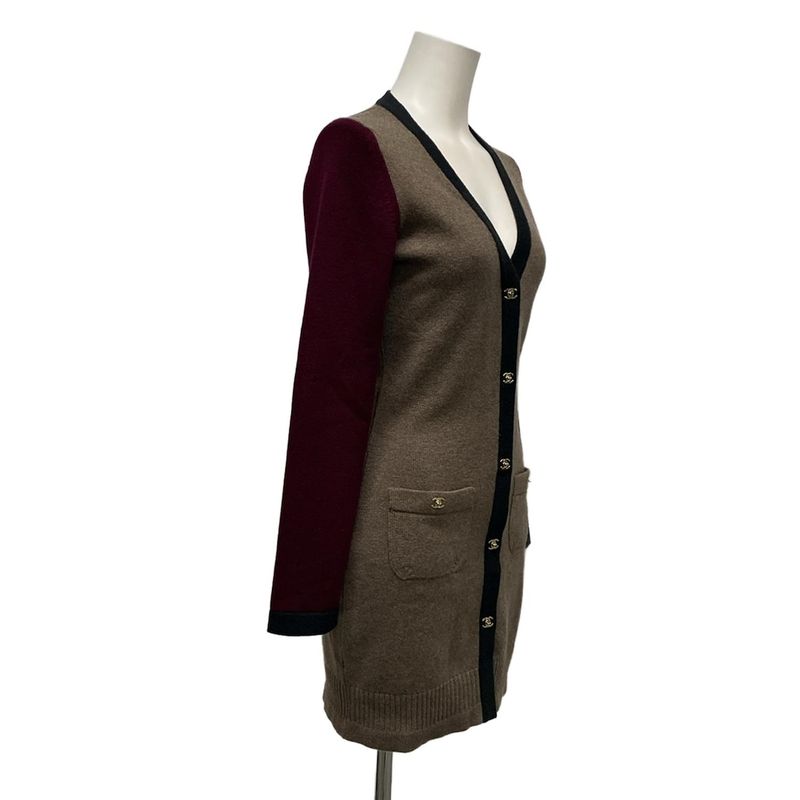 Chanel Cardigan Size 34 S Women's Excellent Condition P42029 Brown X Dark Green