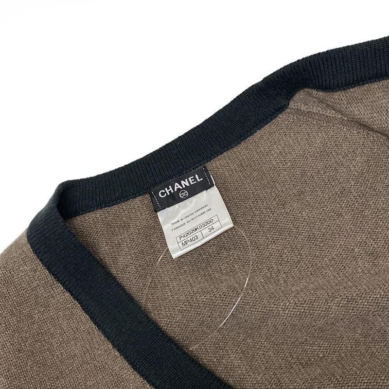 Chanel Cardigan Size 34 S Women's Excellent Condition P42029 Brown X Dark Green
