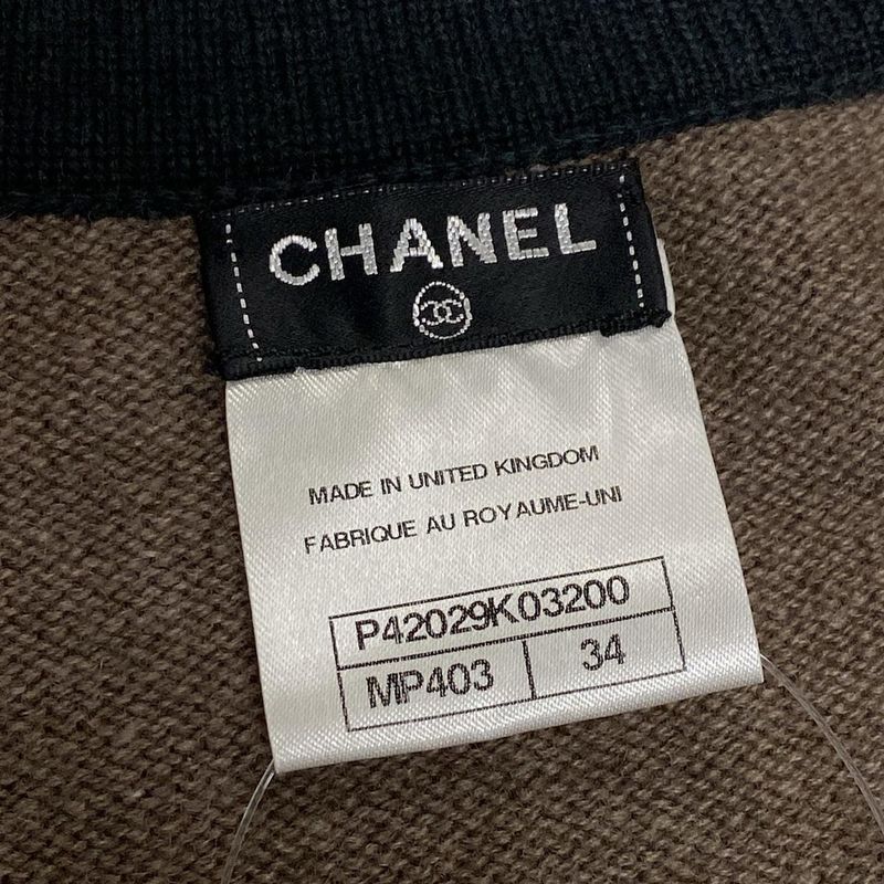 Chanel Cardigan Size 34 S Women's Excellent Condition P42029 Brown X Dark Green