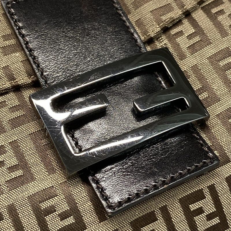 Fendi Handbag Zucchino Pattern 8br002 Beige and Dark Brown Leather