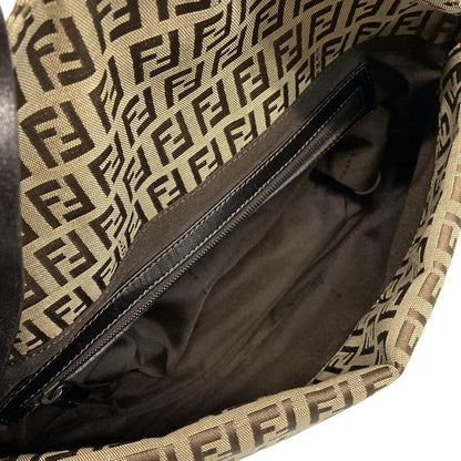 Fendi Handbag Zucchino Pattern 8br002 Beige and Dark Brown Leather