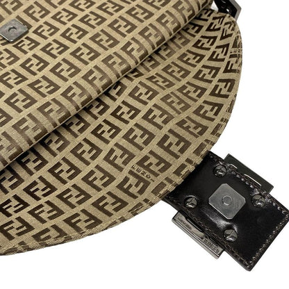 Fendi Handbag Zucchino Pattern 8br002 Beige and Dark Brown Leather