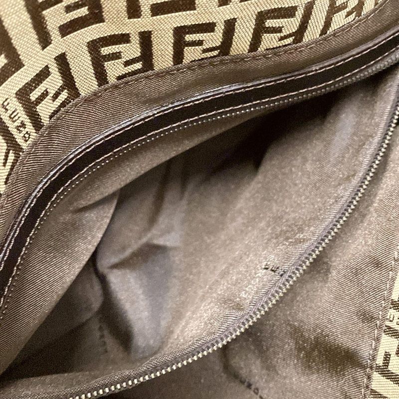 Fendi Handbag Zucchino Pattern 8br002 Beige and Dark Brown Leather