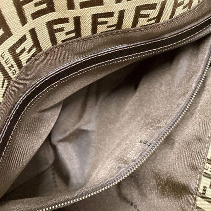Fendi Handbag Zucchino Pattern 8br002 Beige and Dark Brown Leather