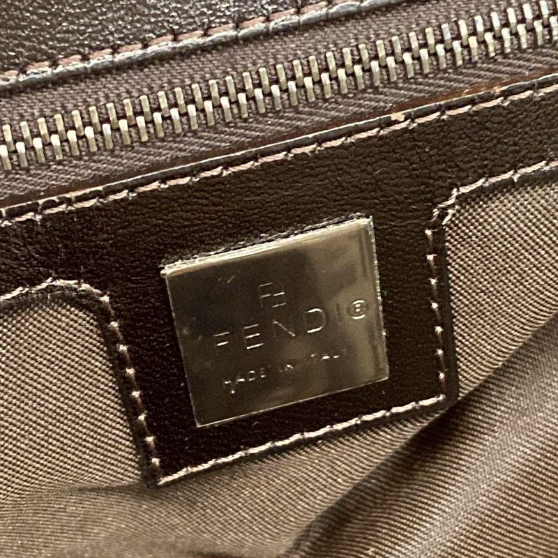 Fendi Handbag Zucchino Pattern 8br002 Beige and Dark Brown Leather