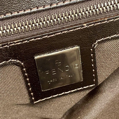 Fendi Handbag Zucchino Pattern 8br002 Beige and Dark Brown Leather