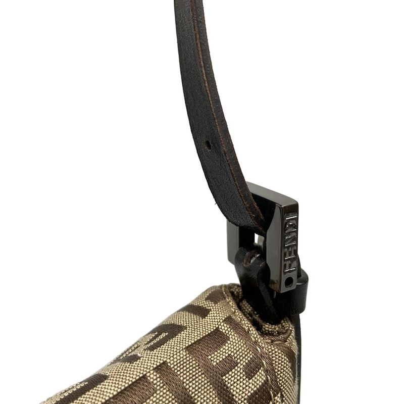 Fendi Handbag Zucchino Pattern 8br002 Beige and Dark Brown Leather