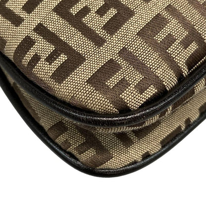 Fendi Handbag Zucchino Pattern 8br002 Beige and Dark Brown Leather