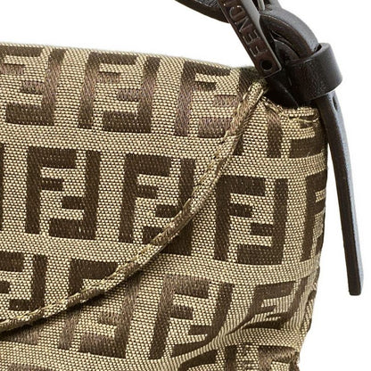 Fendi Handbag Zucchino Pattern 8br002 Beige and Dark Brown Leather
