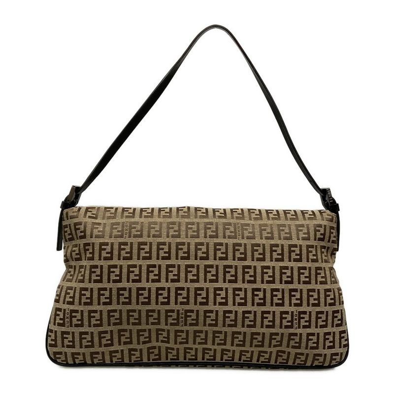 Fendi Handbag Zucchino Pattern 8br002 Beige and Dark Brown Leather