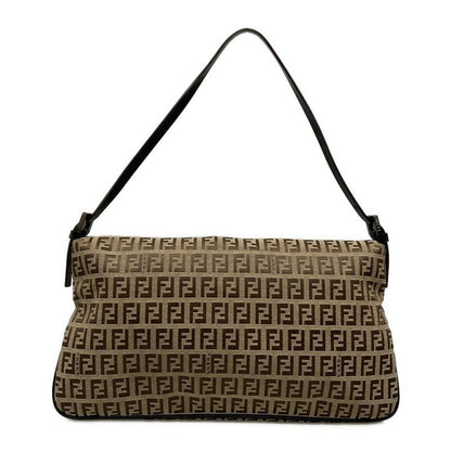 Fendi Handbag Zucchino Pattern 8br002 Beige and Dark Brown Leather