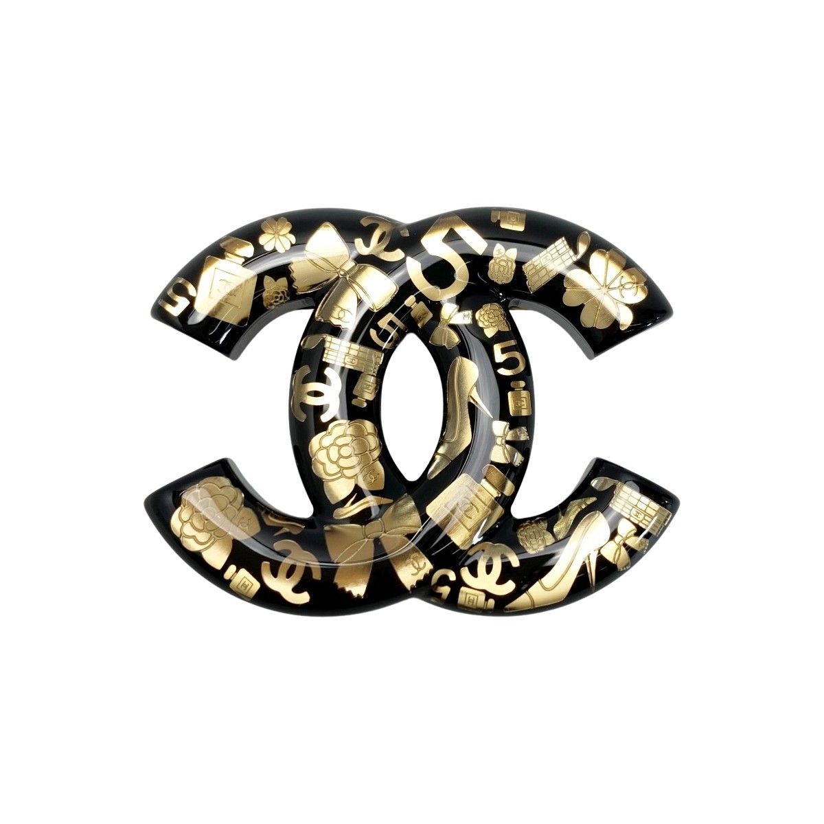 Chanel Brooch Black X Gold Resin
