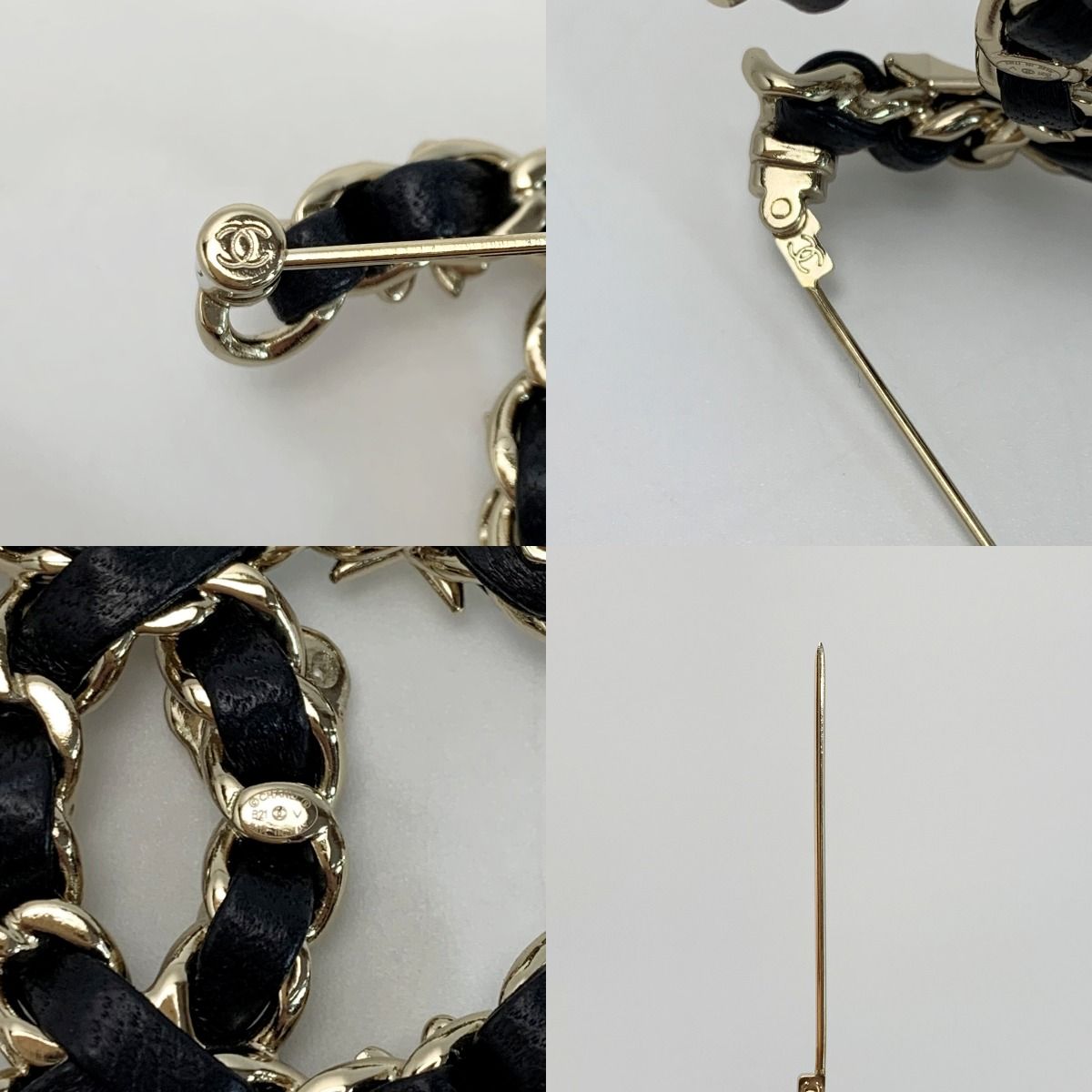 Chanel Coco Mark Rhinestone Fake Pearl Brooch B22v Black X Gold Leather X