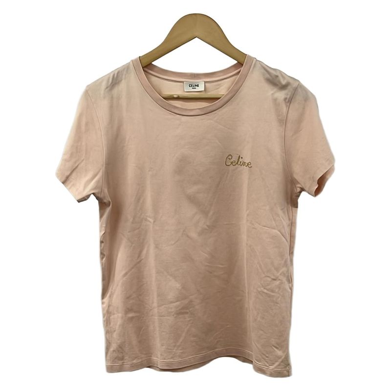 Celine Short-Sleeved T-Shirt Size L Women - 2x351501f Pink Logo Embroidery