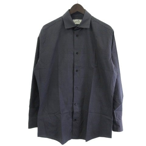 Hermes Shirt Long Sleeve Check Gray 39