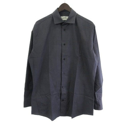 Hermes Shirt Long Sleeve Check Gray 39
