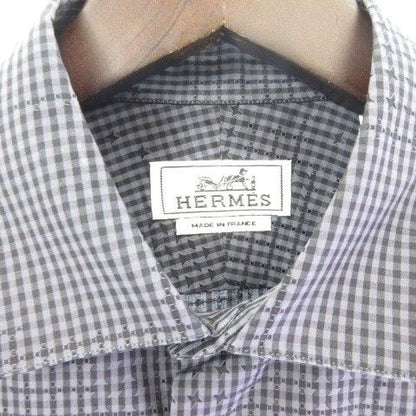 Hermes Shirt Long Sleeve Check Gray 39