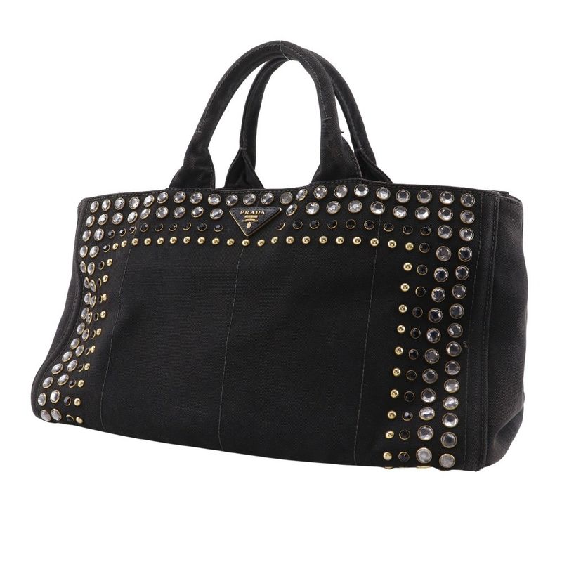 Prada Canapa GM Bijoux Studded Tote Bag B1872o Canvas Nero Black Ladies Handbag