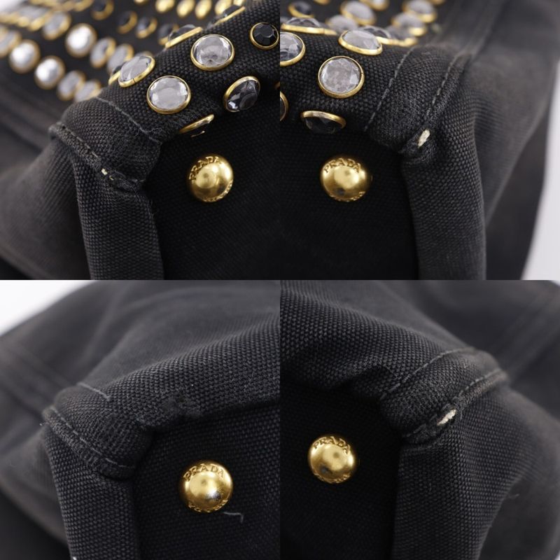 Prada Canapa GM Bijoux Studded Tote Bag B1872o Canvas Nero Black Ladies Handbag