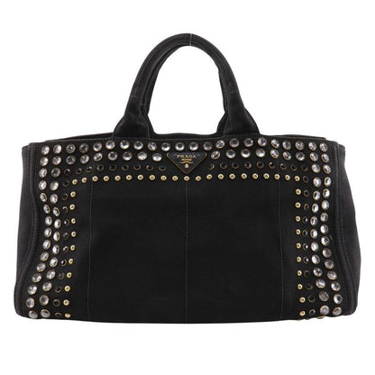 Prada Canapa GM Bijoux Studded Tote Bag B1872o Canvas Nero Black Ladies Handbag
