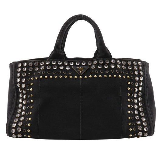 Prada Canapa GM Bijoux Studded Tote Bag B1872o Canvas Nero Black Ladies Handbag
