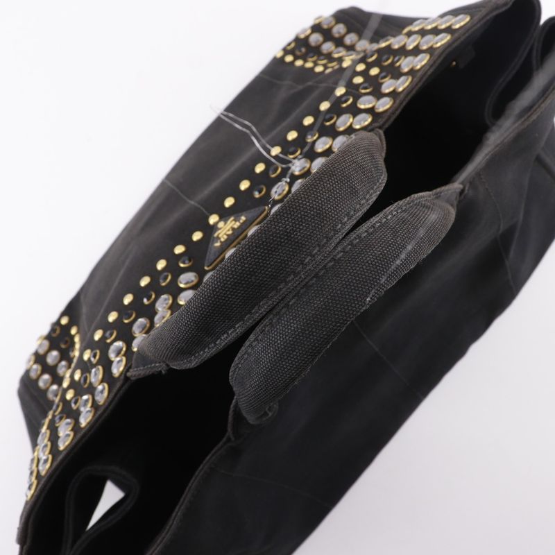 Prada Canapa GM Bijoux Studded Tote Bag B1872o Canvas Nero Black Ladies Handbag