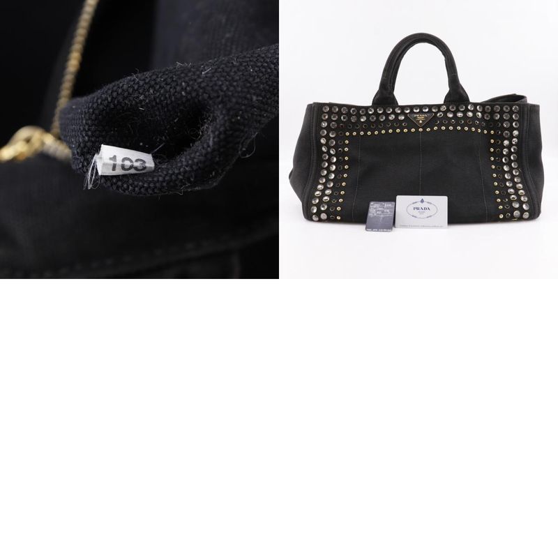Prada Canapa GM Bijoux Studded Tote Bag B1872o Canvas Nero Black Ladies Handbag