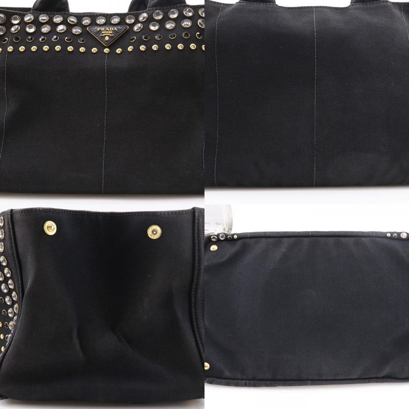 Prada Canapa GM Bijoux Studded Tote Bag B1872o Canvas Nero Black Ladies Handbag
