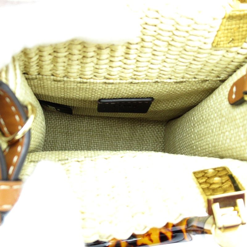 Fendi Sunshine Shopper Mini 2way Handbag 8bs051anws F1lmm Raffia Leather Women
