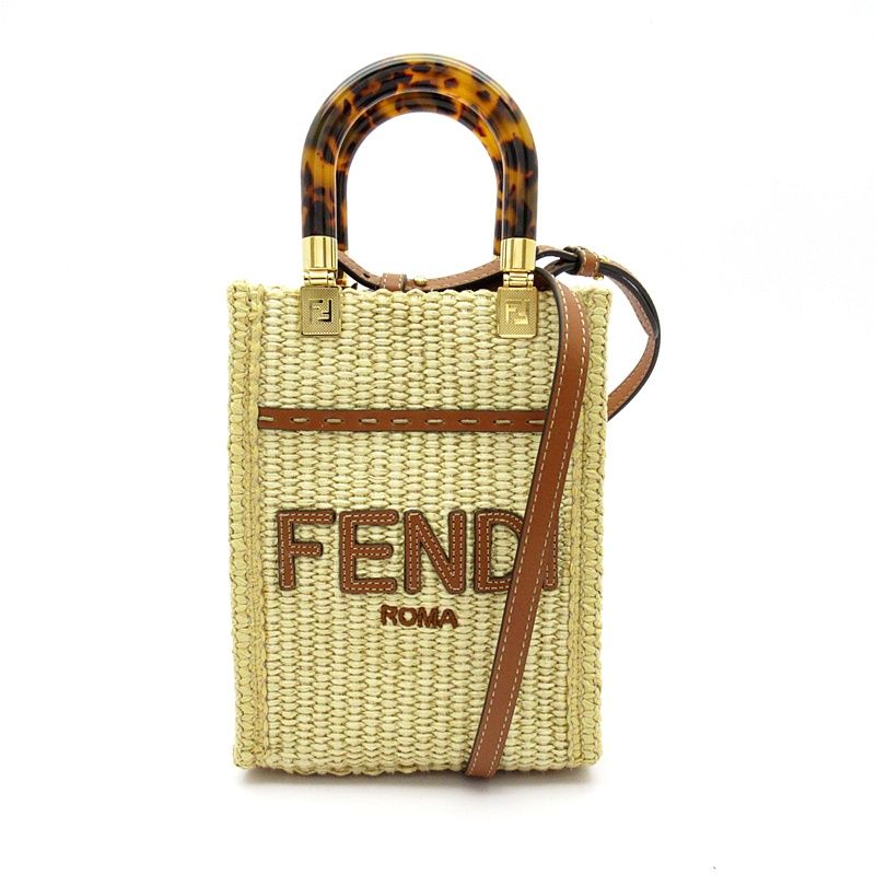 Fendi Sunshine Shopper Mini 2way Handbag 8bs051anws F1lmm Raffia Leather Women