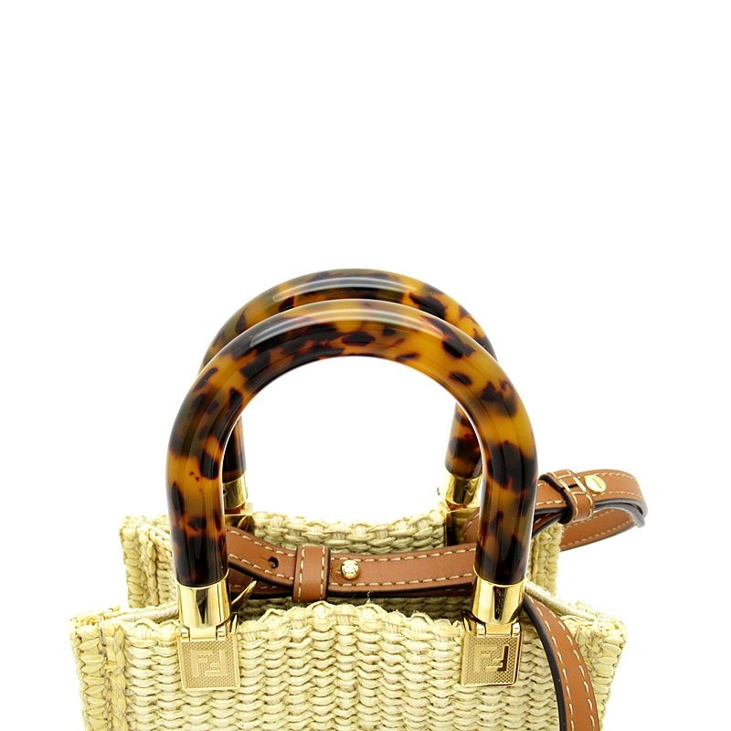 Fendi Sunshine Shopper Mini 2way Handbag 8bs051anws F1lmm Raffia Leather Women