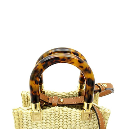 Fendi Sunshine Shopper Mini 2way Handbag 8bs051anws F1lmm Raffia Leather Women