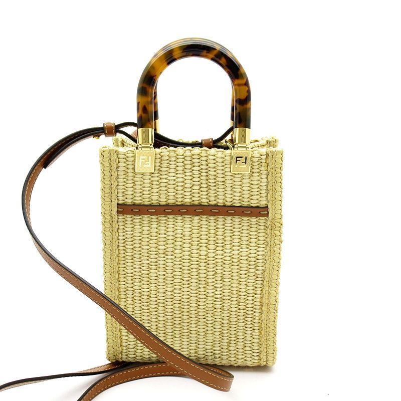 Fendi Sunshine Shopper Mini 2way Handbag 8bs051anws F1lmm Raffia Leather Women