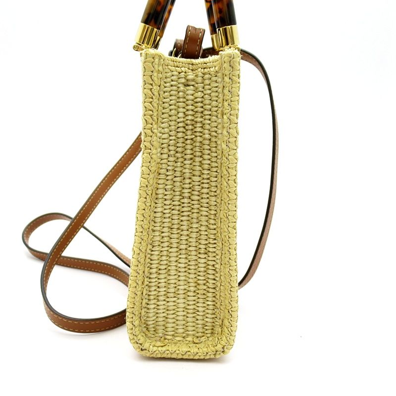 Fendi Sunshine Shopper Mini 2way Handbag 8bs051anws F1lmm Raffia Leather Women