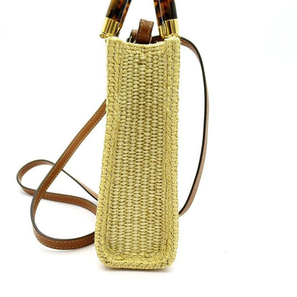 Fendi Sunshine Shopper Mini 2way Handbag 8bs051anws F1lmm Raffia Leather Women